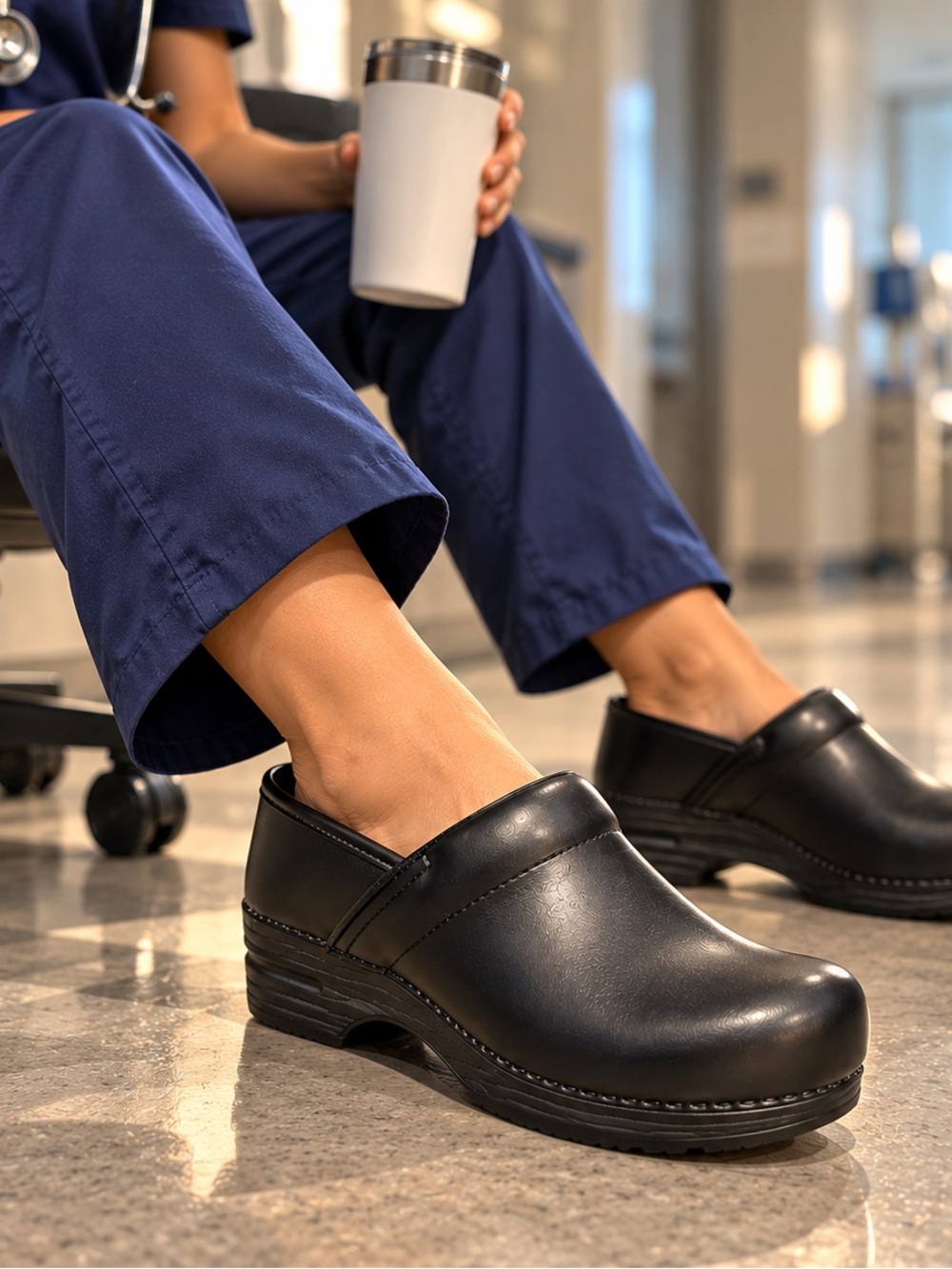 Dansko Black Leather Slip-On Clogs for Men